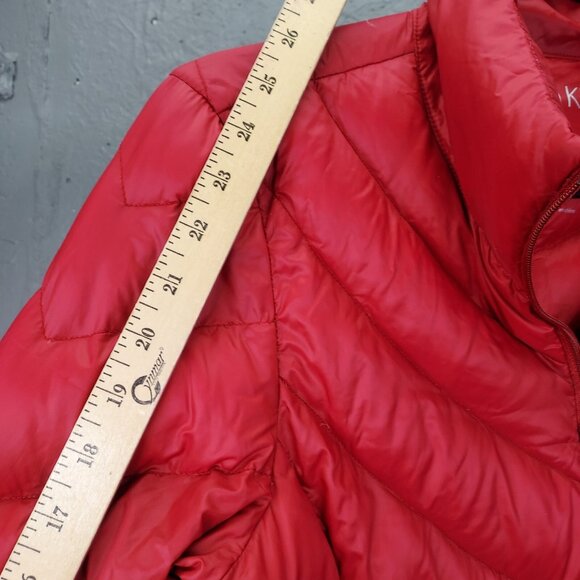 Calvin Klein Puffer Jacket Women's Sm Premium Down Packable Quilted Red Full Zip - Picture 14 of 16
